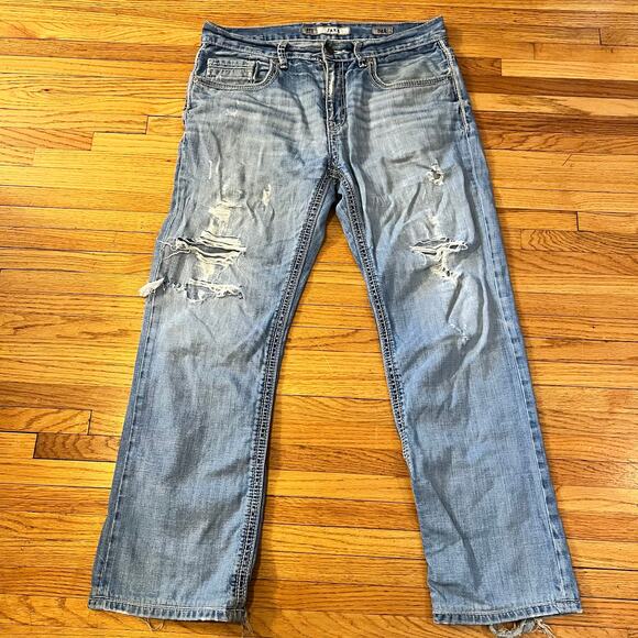 Silver Jeans Mens 34 Jake Straight Distressed Thick Stitch Pants - Picture 1 of 11